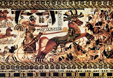Egyptian tomb wall painting depicting a battle scene