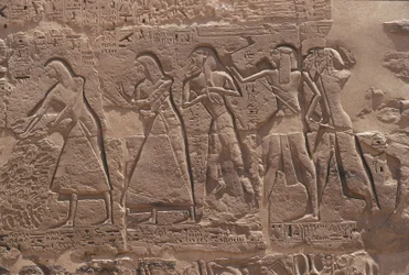 Relief of Scribe and Captive in Fortified Temple of Ramses III at Medinet Habu