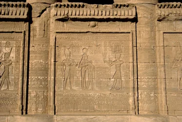 Egyptian antiquity: Roman mammisi commemorating the birth of Ihy, son of Isis. Temple of Hathor, Denderah, Egypt