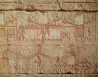 Relief depicting sacred boats carried by priests in procession, from the Sanctuary of Philip Arrhidaeus