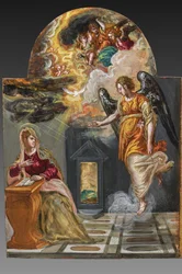 Portable Altar, Left Door Panel on the Backside: Annunciation (detail)
