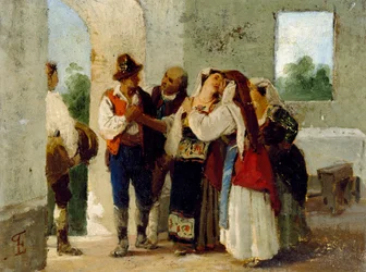 Peasant leaving family home to get married in another village