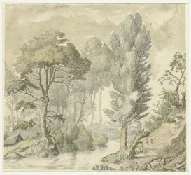 Forest Landscape with a Hill on the Right and Water in the Middle