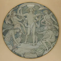 Cartoon for Center Circle of Huntington Ceiling: Apollo and Attendants