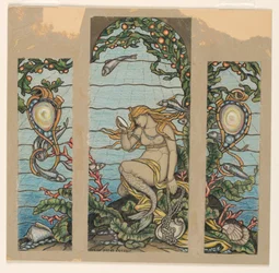 Design for Stained Glass Window, The Mermaid Window, for the A.H. Barney Residence, New York, NY, 1882