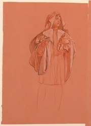 Study of a figure in a hooded costume, ca. 1885
