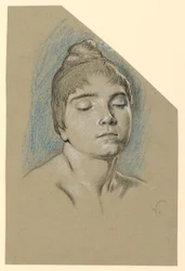 Portrait Sketch of a Young Woman with Closed Eyes