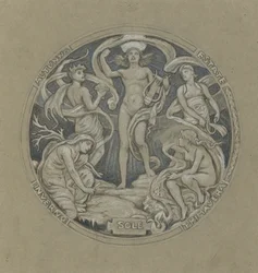 Study for Center Circle of Huntington Ceiling: Apollo and Attendants