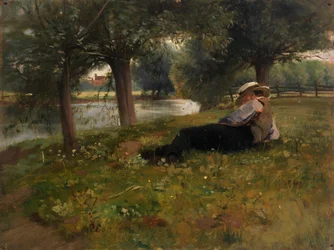 Man Reclining beside a Stream