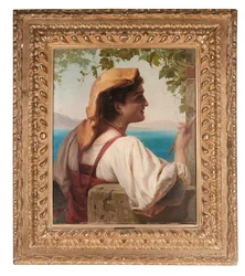 An Italian Maiden Mending Nets on the Bay of Naples