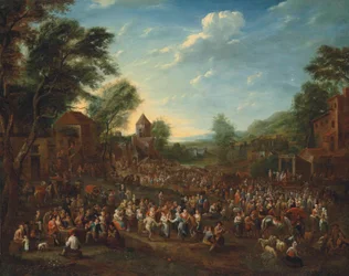 A Village Kermesse with Revellers Dancing and Making Merry