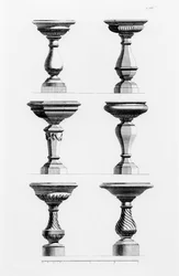 Designs for urns in the antique taste, from A Book of Architecture, by James Gibbs, published 1739