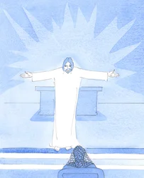 Christ greeted me with His arms open wide in a loving gesture, showing His delight, on my child