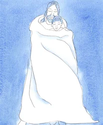 Christ stands by us in Holy Communion, wrapping us in His cloak, as a man cloaks a friend in a storm, to hold His friend close and to give him protection, warmth and consolation