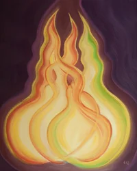 Each Divine Person, each flame, possesses the same Divine Nature. Together they are one God, one Fire