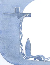 He showed me the Cross, upright, His Mother beneath it, and His Blood in a vast out-pouring, flowing over me.