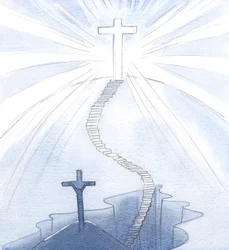 I saw the stairway to joy, and an illuminated cross, now our Holy and Radiant symbol, planted in Heaven