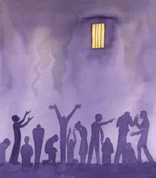 In earthly life, there exist prisons where life is unbearable, as prisoners fight one another, and are tormented by guards who leave them hungry, thirsty, and knee deep in excrement