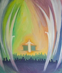 Jesus is truly Present with us in the Mass, adored by the angels