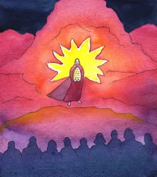 Moses brings down the Tablets of the Ten Commandments