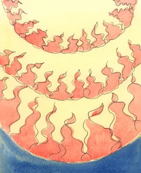 Row upon row of flames can be seen in the depths of Hell, where are nestled - because of their own choices - impenitent souls who lived until death in lust, pride or disobedience, or lacking compassio