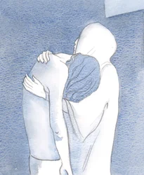 The sorrowful Virgin Mary holds her Son Jesus after his death, pierced to the heart with sorrow, but full of faith