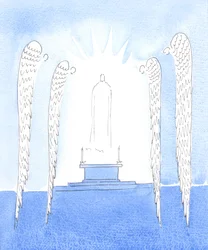 Holy Angels stand in awe at Christ
