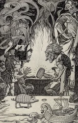 The Third Gift an Enormous Hammer (illustration from Myths from Many Lands, published 1912)