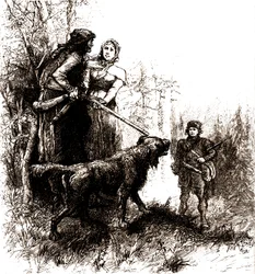 Old Trapper Natty Bumppo and His Dog Hector with Helene Wade and Bee Hunter Paul Hover