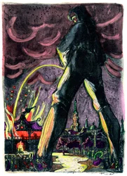 Gulliver Urinates on Flames to Extinguish the Fire of the Palace of the Empress of Lilliput