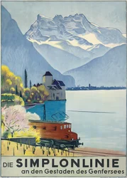 Simplonlinie, poster advertising rail travel around Lake Geneva