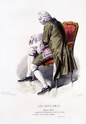Complete work by Beaumarchais (1732-1799) by Edouard Fournier. drawing by Emile Bayard. Ed. Laplace, Sanchez et Cie, Paris 1876. This is Melac Father in The Two Friends