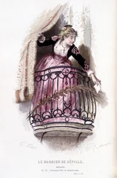 Complete work by Beaumarchais (1732-1799) by Edouard Fournier. drawing by Emile Bayard. Ed. Laplace, Sanchez et Cie, Paris 1876. This is Rosine in “The Barber of Seville”