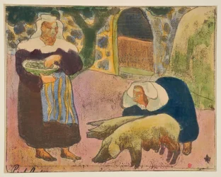 Breton Women Feeding Pigs