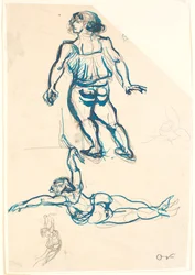 Three Studies of a Female Acrobat, on Trapeze and Walking