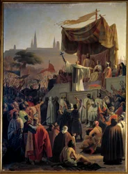Saint Bernard of Clairvaux preaching the Second Crusade in the presence of King Louis VII, Queen Eleanor of Aquitaine and Abbot Suger, in Vézelay in Burgundy on 31 March 1146.