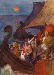 Through the drifting mist the war-horns rang