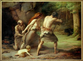 Prehistoric Men Hunting a Bear