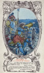 The King of France Francois I at the Battle of Marignan on 13 and 14 September 1515. Engraving of 1914 by Emmanuel Blanche