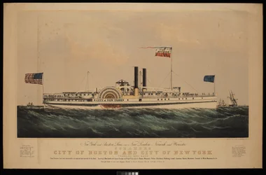 New York and Boston Line, via New London, Norwich and Worcester steamers City of Boston and City of New York