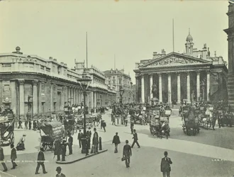 Bank of England and Royal Exchange, Threadneedle Street, City of London, 1890