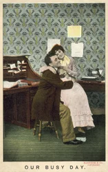 Couple embracing in an office