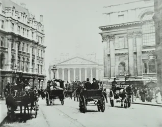 From Queen Victoria Street to Mansion House Street with Royal Exchange, City of London, 1895
