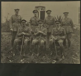 Group portrait of seven men in military uniform, 1914-18