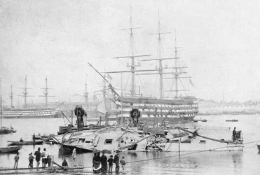 HMS Victory in Portsmouth Harbour, c.1870