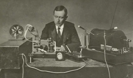 Marconi with an early wireless apparatus