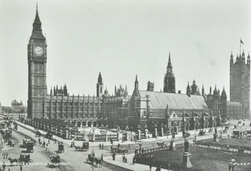 Parliament Square, Westminster: looking east to Big Ben and Houses of Parliament, 1895