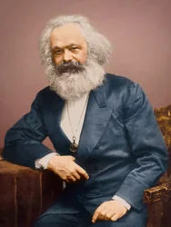 Portrait of Karl Marx in a blue suit