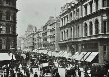 Poultry, looking west to Cheapside, City of London, 1890