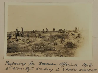 Preparing for German 1918 Offensive 1918. 4th Worc: Rgt. Working in YPRES SALIENT